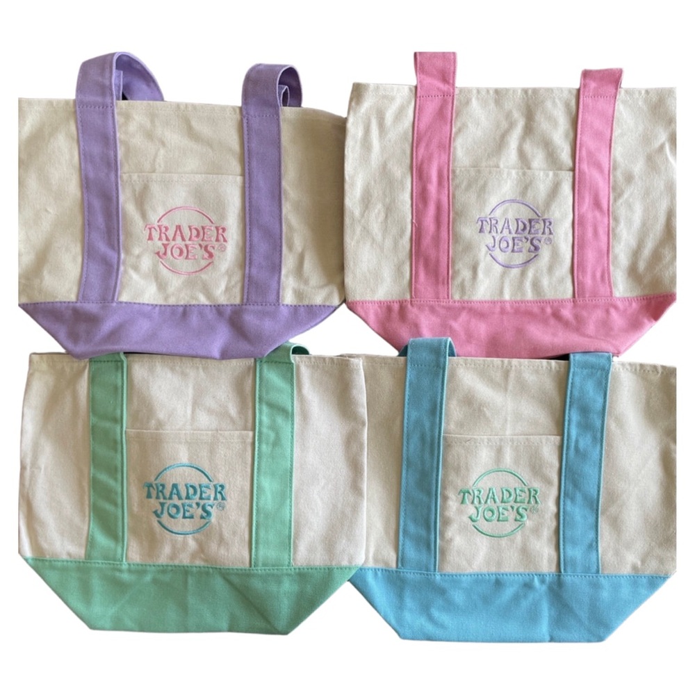 Trader Joe’s Mini Canvas Tote Bag Set - set of 4 - Purple, Pink, Green, Blue